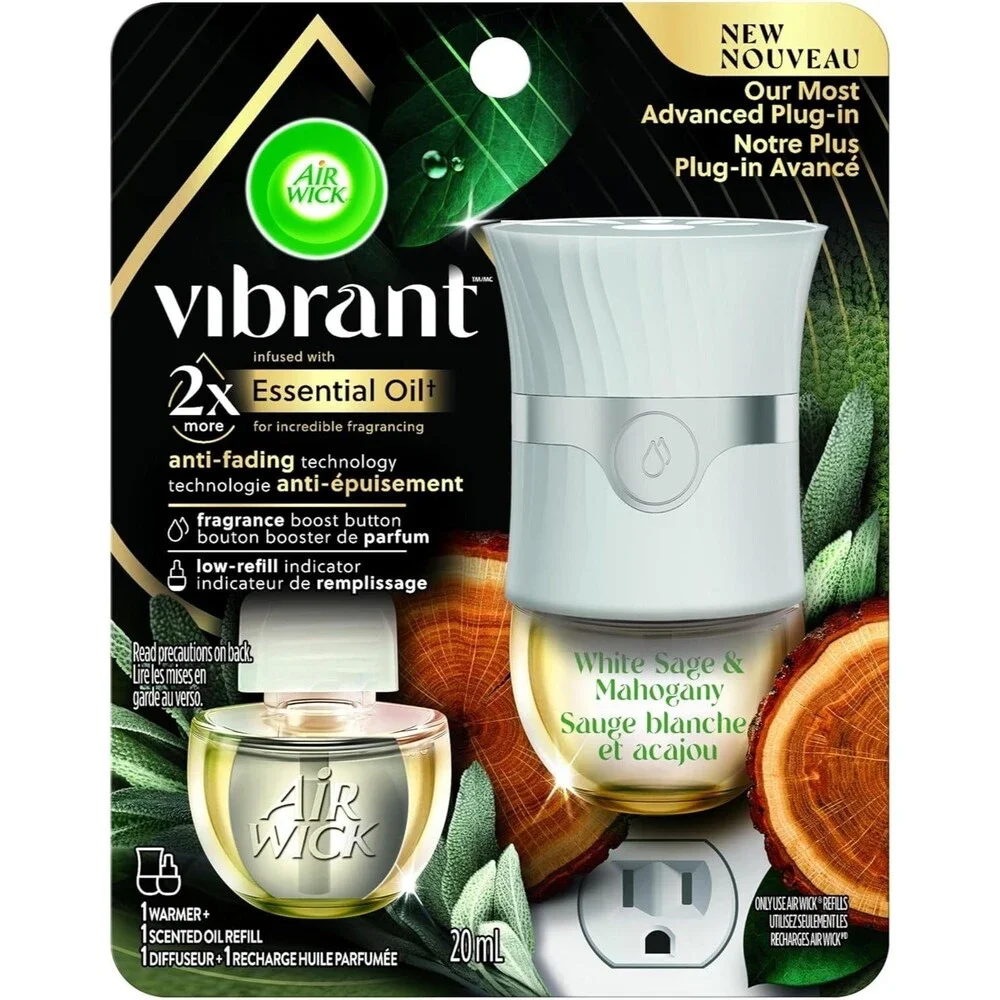 Air Wick Vibrant Scented Oil Plug-In Warmers – White Sage & Mahogany (2-Pack)